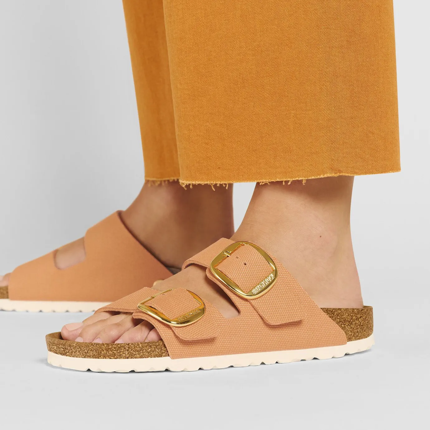Birkenstock Two-Strap Sandals<Arizona Big Buckle Rivet Logo Vegan Canvas Papaya