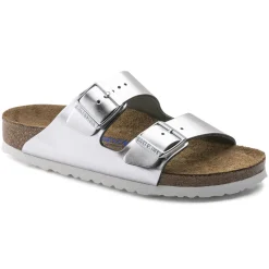 Birkenstock Two-Strap Sandals<Arizona Soft Footbed Metallic Silver