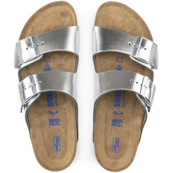 Birkenstock Two-Strap Sandals<Arizona Soft Footbed Metallic Silver