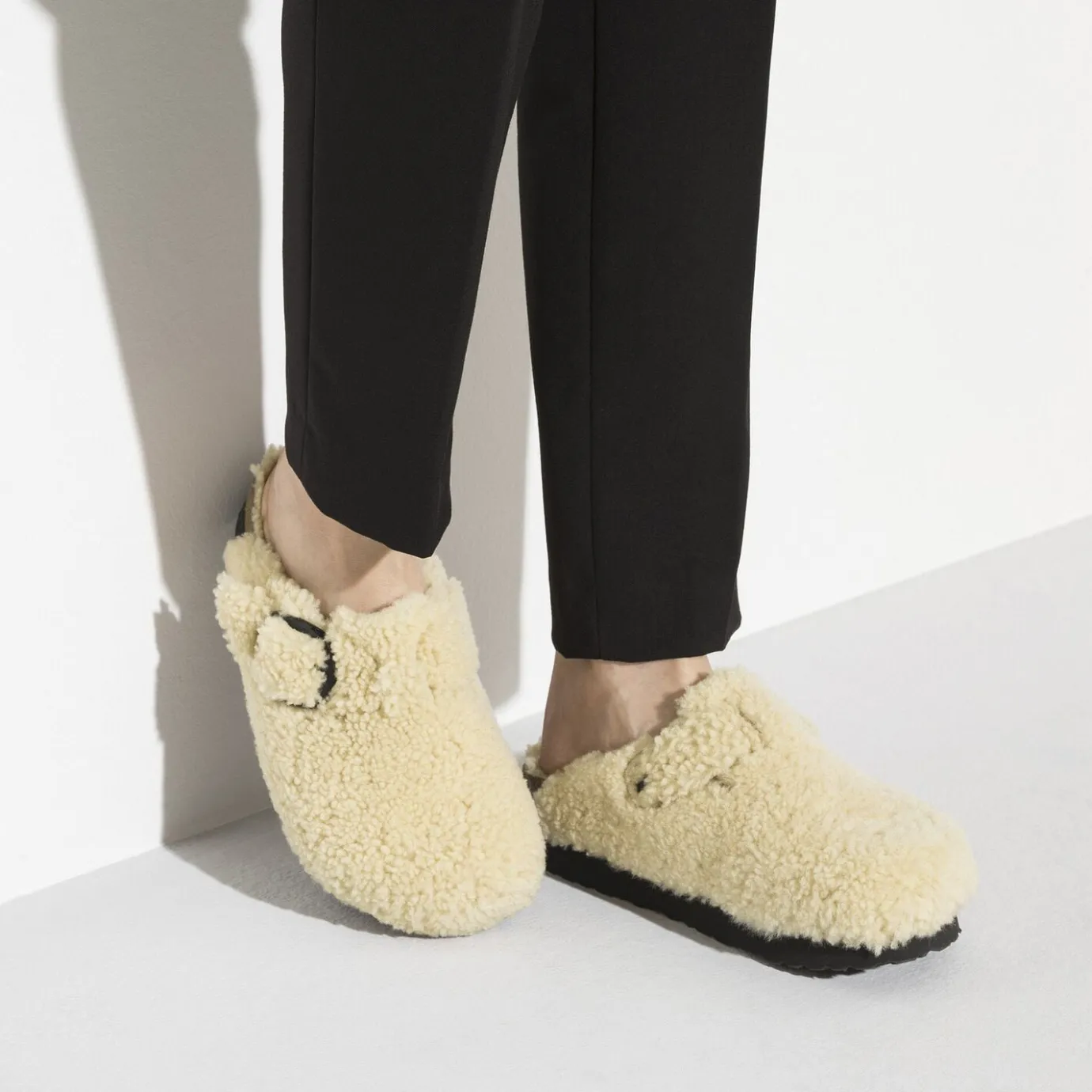 Birkenstock Platform<Boston Big Buckle Platform Teddy Eggshell