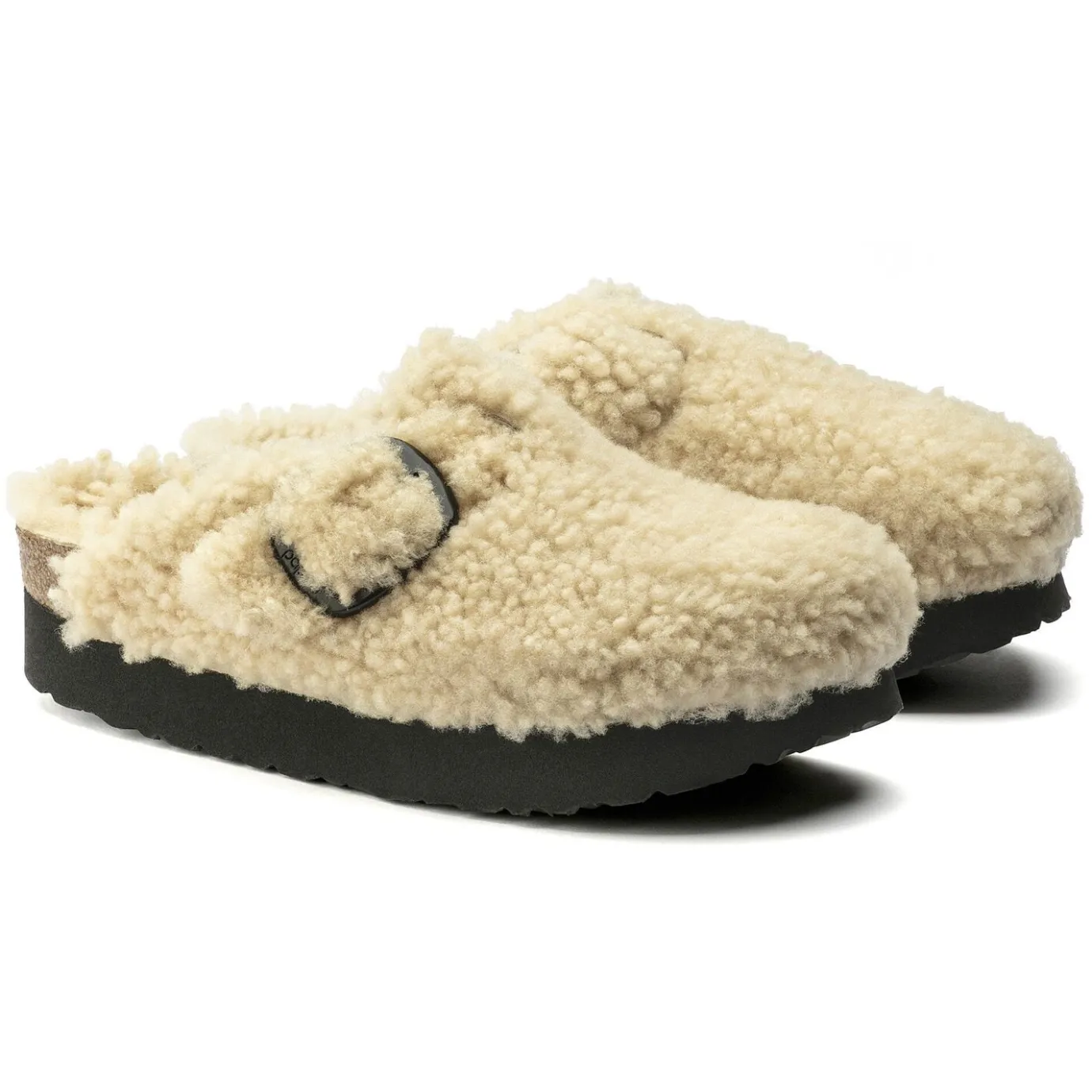 Birkenstock Platform<Boston Big Buckle Platform Teddy Eggshell