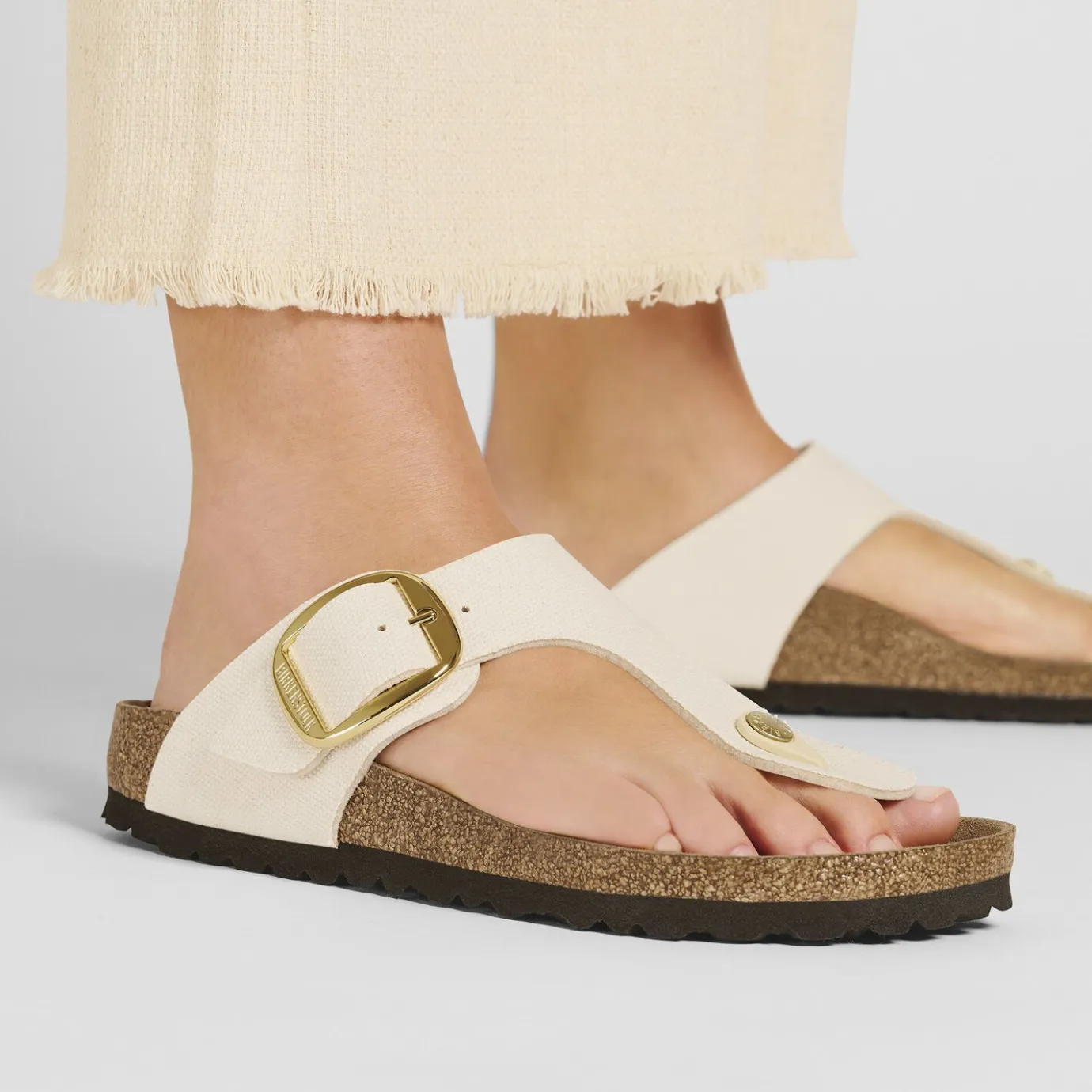 Birkenstock Thong Sandals<Gizeh Big Buckle Rivet Logo Canvas Eggshell