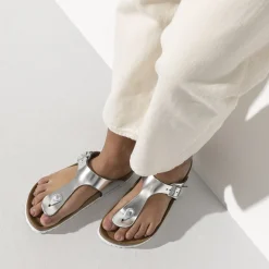 Birkenstock Thong Sandals<Gizeh Soft Footbed Metallic Silver