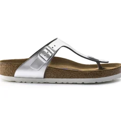 Birkenstock Thong Sandals<Gizeh Soft Footbed Metallic Silver